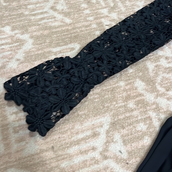 Self-Portrait Black Guipure Lace & Organza Trim Pleated Adeline Dress 4 - Picture 5 of 13